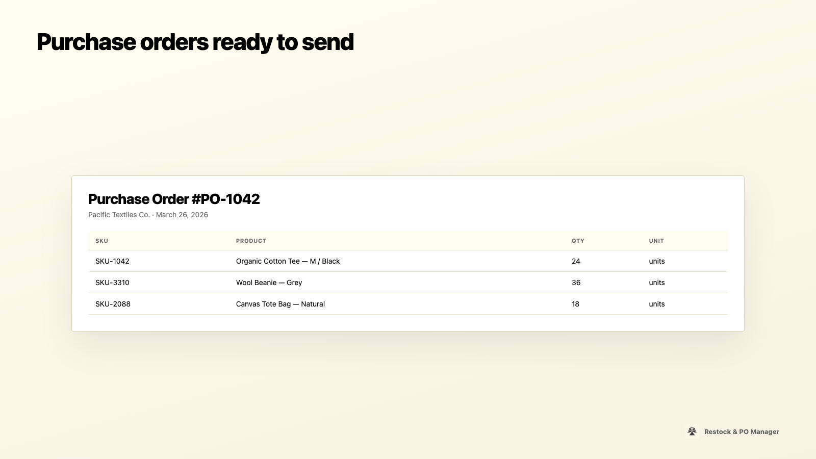 Purchase orders ready to send